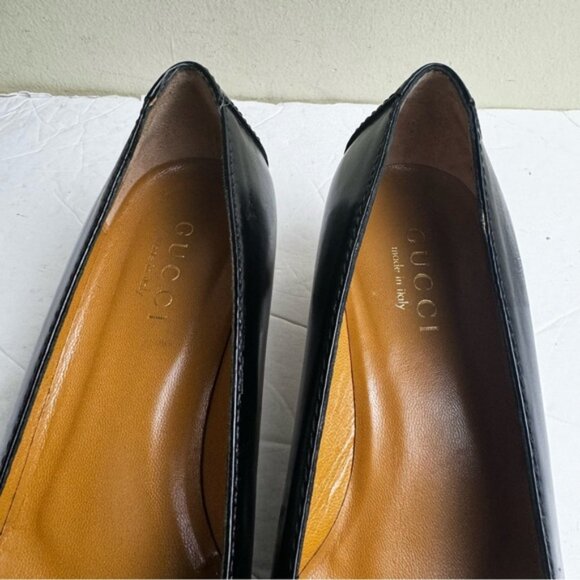 Gucci Tom Ford Vintage NEW Leather Logo Square Toe Kitten Heel shoes Loafers 7B - Picture 9 of 16